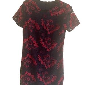 Red and blue lace dress